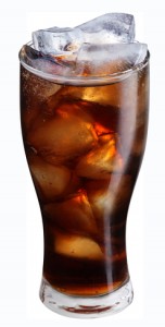 Misted Glass of cola with ice cubes