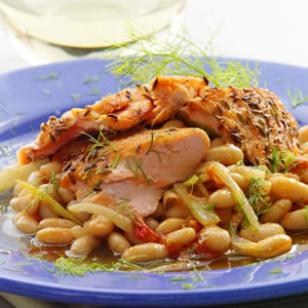 Seared Salmon with White Beans & Fennel